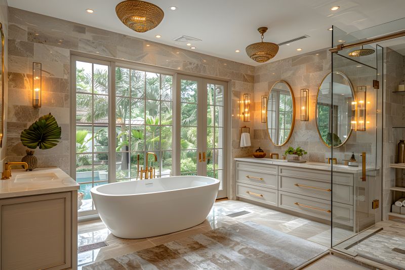 Luxurious soaking tub in a residential bathroom